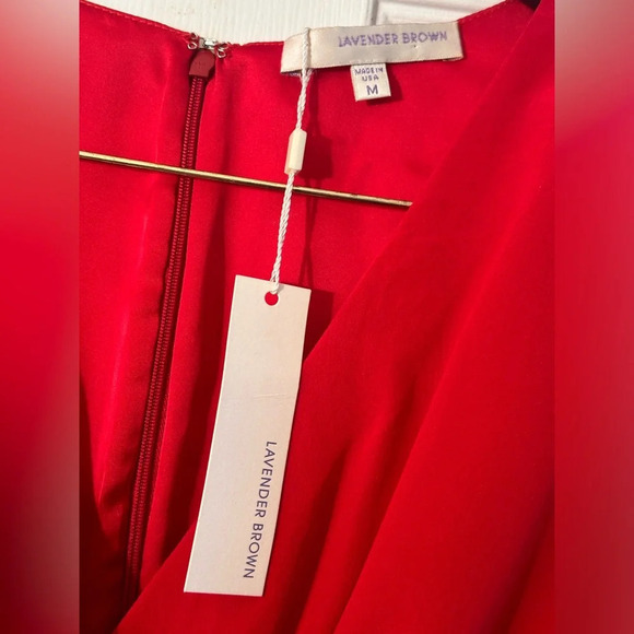 LAVENDER BROWN Med 100% Silk RED Faux Wrap Long Sleeve Midi Holiday Party Xmas - Picture 2 of 13